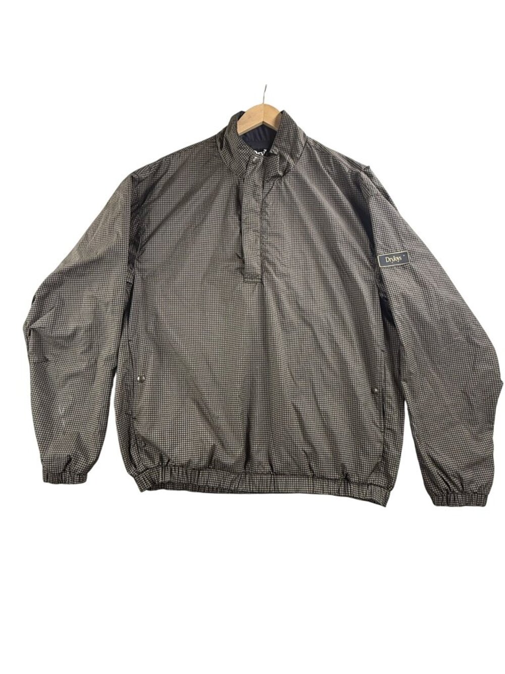 FootJoy DryJoys Jacket Mens Large Brown Houndstooth 1/4 Zip Golf Windbreaker